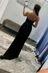 Long Black Prom Dress with Front Split for Your Sweetheart
