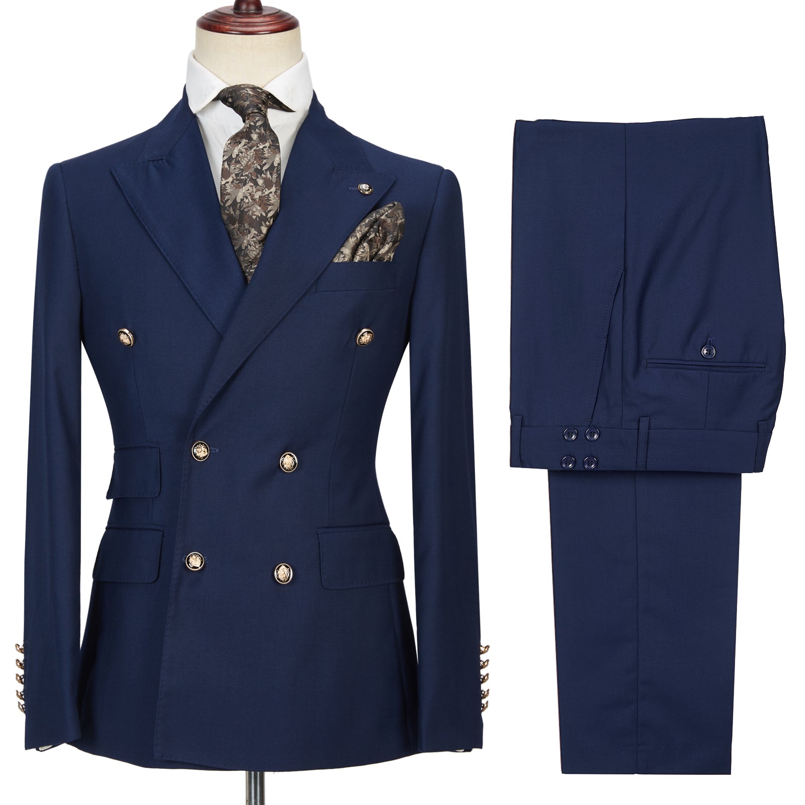 Formal Morris Dark Navy Double-Breasted Peak Lapel Men's Suit for Prom