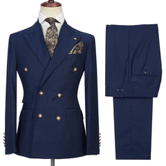 Formal Morris Dark Navy Double-Breasted Peak Lapel Men's Suit for Prom