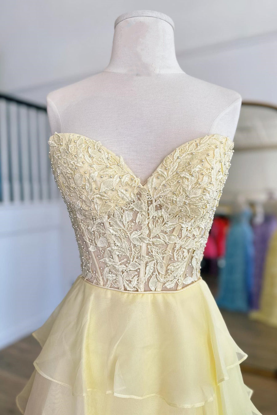 Long Chiffon Prom Dress in Lilac with A Line Corset and Tiered Slit