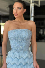 Amazing Sky Blue Mermaid Formal Dress Sleeveless With Appliques