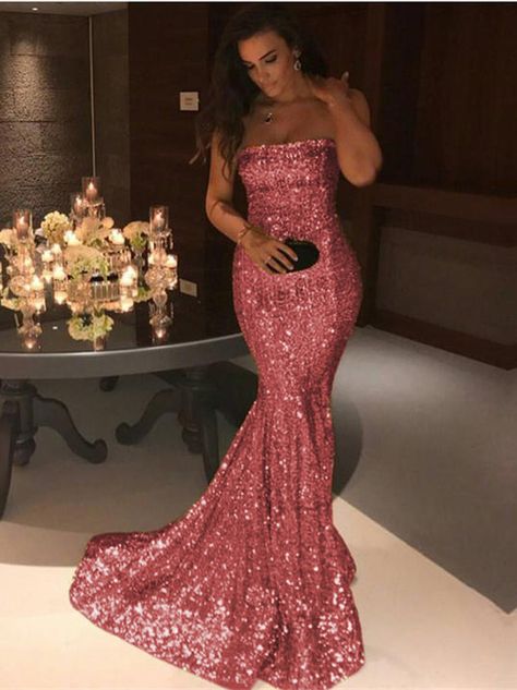 Sequins Strapless Mermaid Evening Dress