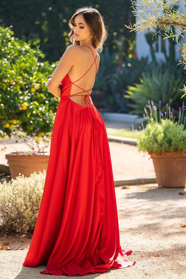 Red Spaghetti Strap Mermaid Long Evening Dress With Split