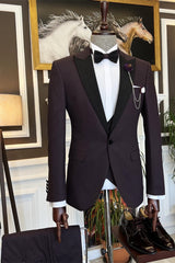 Baldwin Stylish Dark Purple Sparkle Peaked-Lapel Men's Suits (Three-Piece Set)