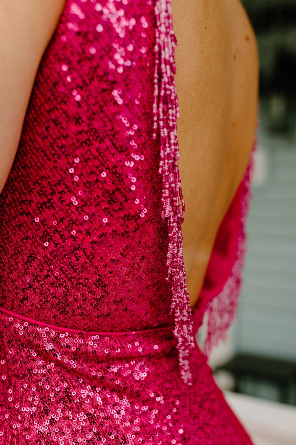 Sparkly Fuchsia Sequined Tight Short Homecoming Dress/Mini Dress with Fringes