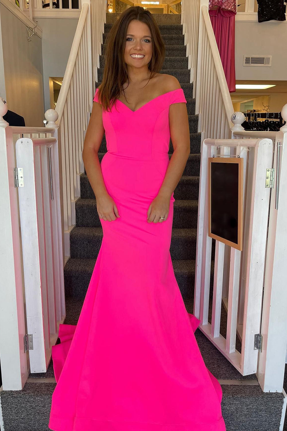 Mermaid Prom Dress in Hot Pink Satin Featuring a Hollow-Out Back
