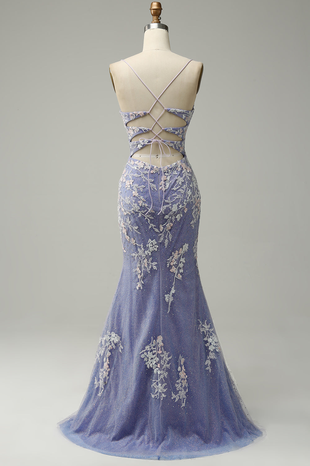 Long Blue Mermaid Prom Dress with Glitter Lace and Slit