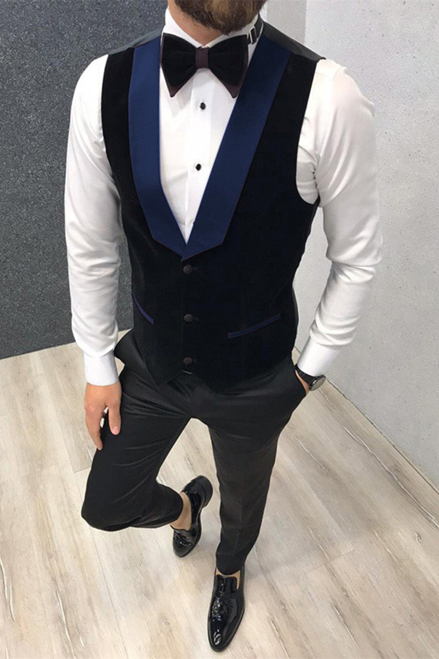 New Arrival Black-and-Blue Peak Lapel Blazer Three-Piece for Men's Wedding