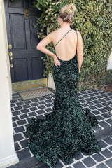 Long Mermaid Prom Dress with Dark Green Sequins