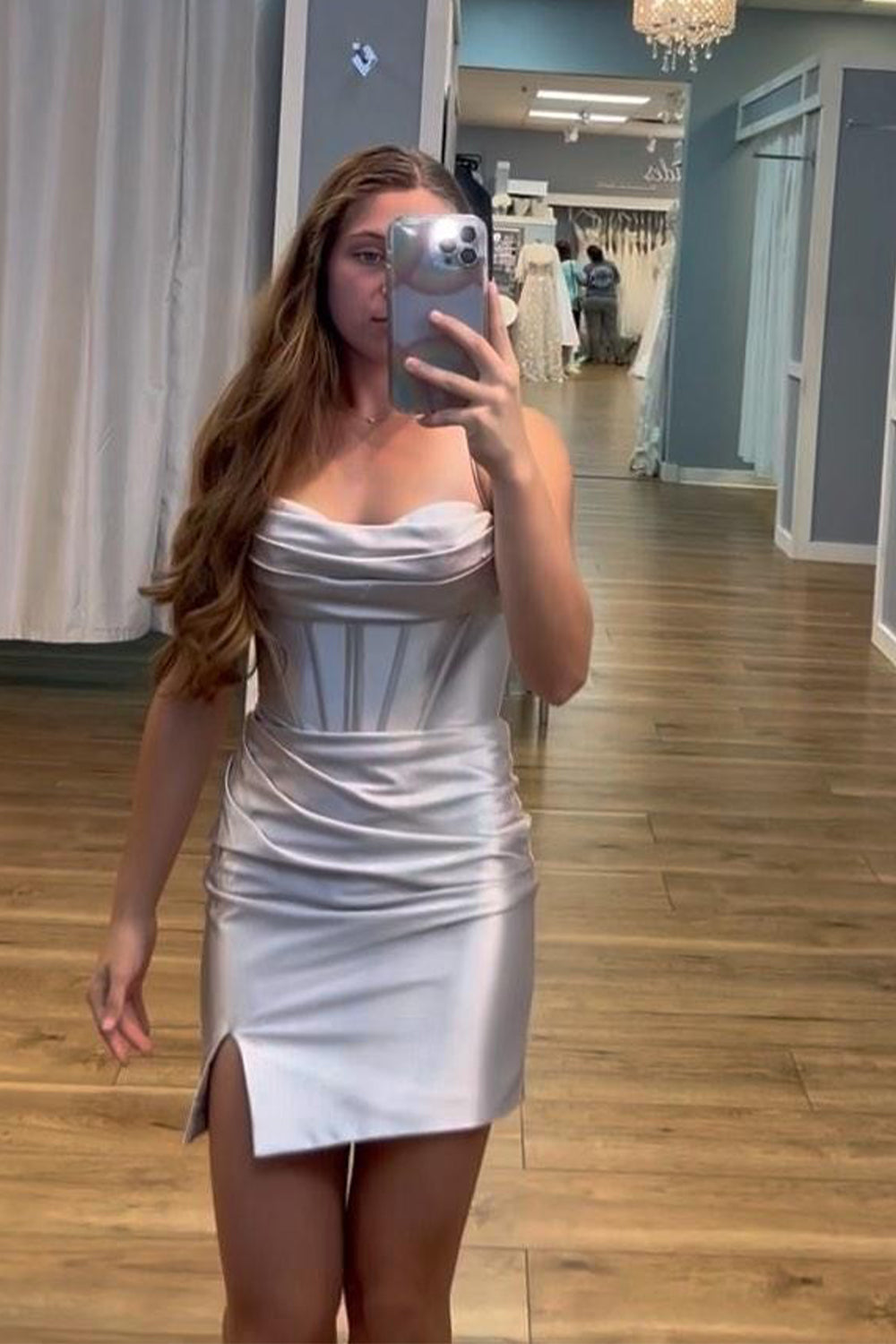 Simple Silver Corset Tight Satin Short Homecoming Dress/Mini Dress