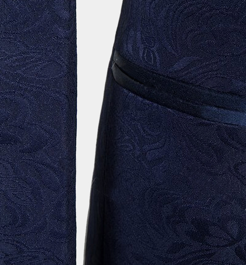 Navy Blue Jacquard Bespoke Three-Piece Tuxedo