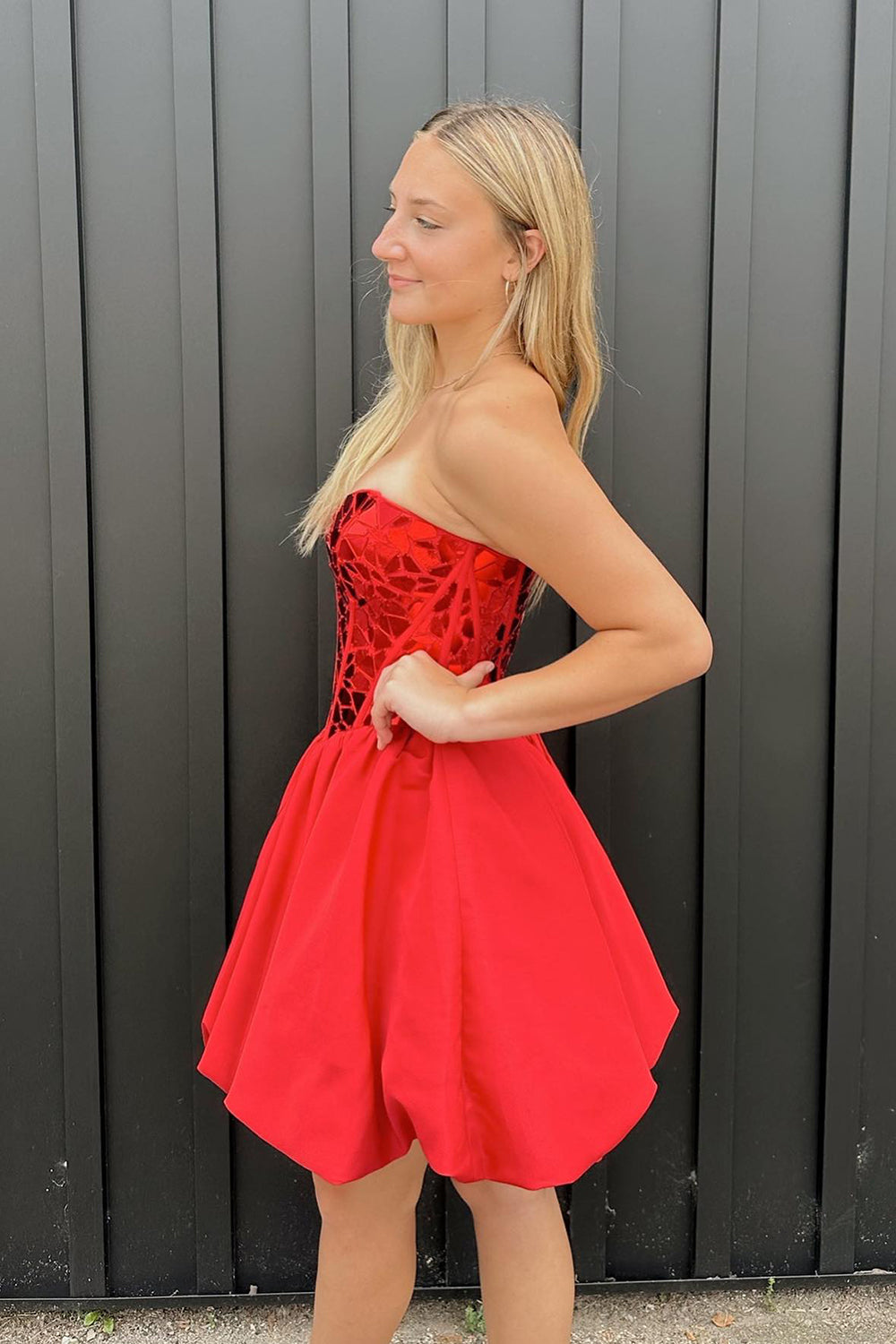 Sparkly Red A-Line Mirror Short Homecoming Dress/Mini Dress