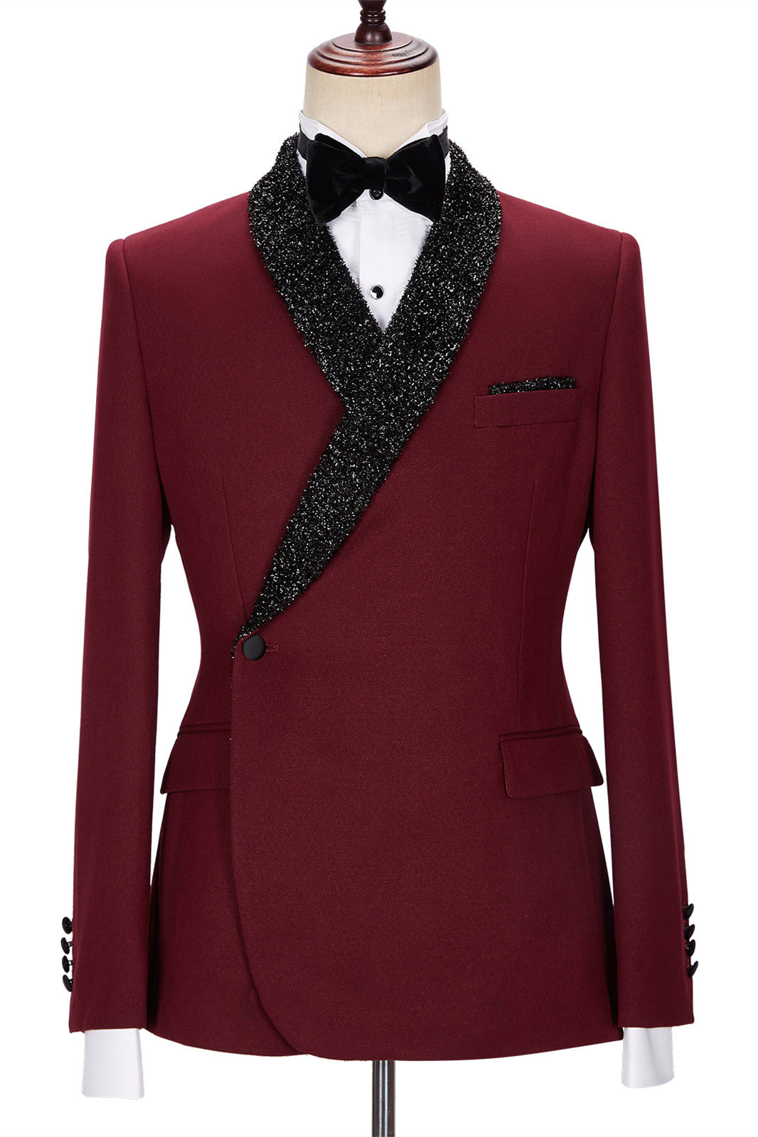 Jonathan Chic Burgundy Sparkle Shawl-Lapel Two-Piece Men's Suits