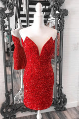 Sparkly Red Sweetheart Sequins Tight Short Homecoming Dress/Mini Dress