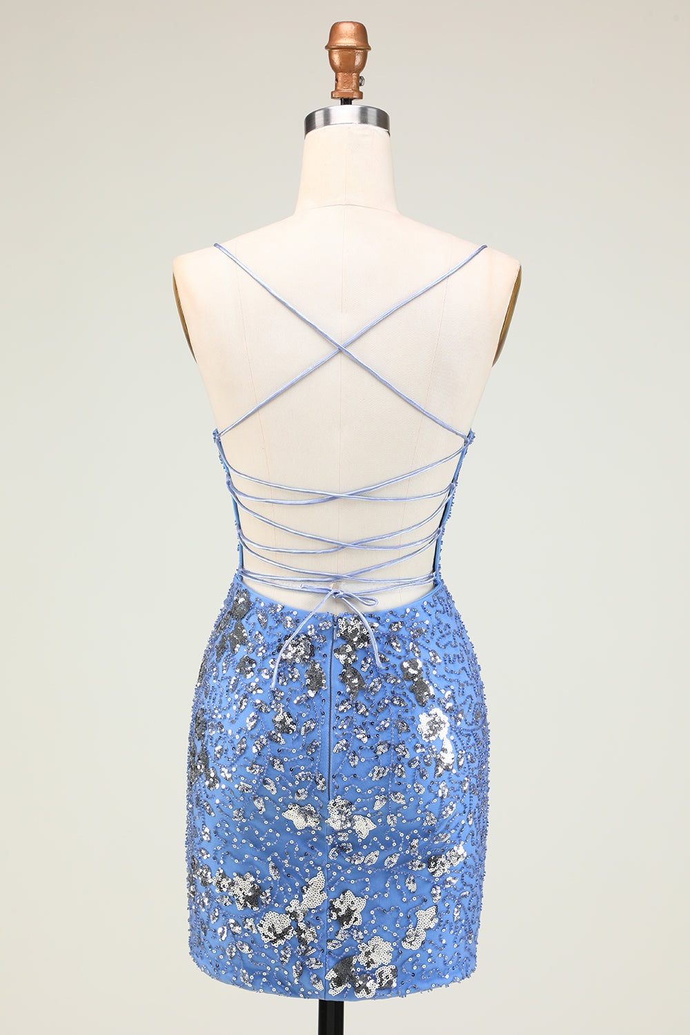 Sparkly Blue Sequined Beaded Backless Tight Short Homecoming Dress/Mini Dress