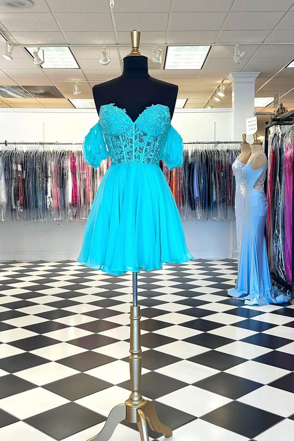 Sparkly Fuchsia Lace-Up Back A-Line Short Homecoming Dress/Mini Dress with Lace