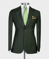 Chic Dark Green Three-Piece Peaked Lapel Business Men's Suits