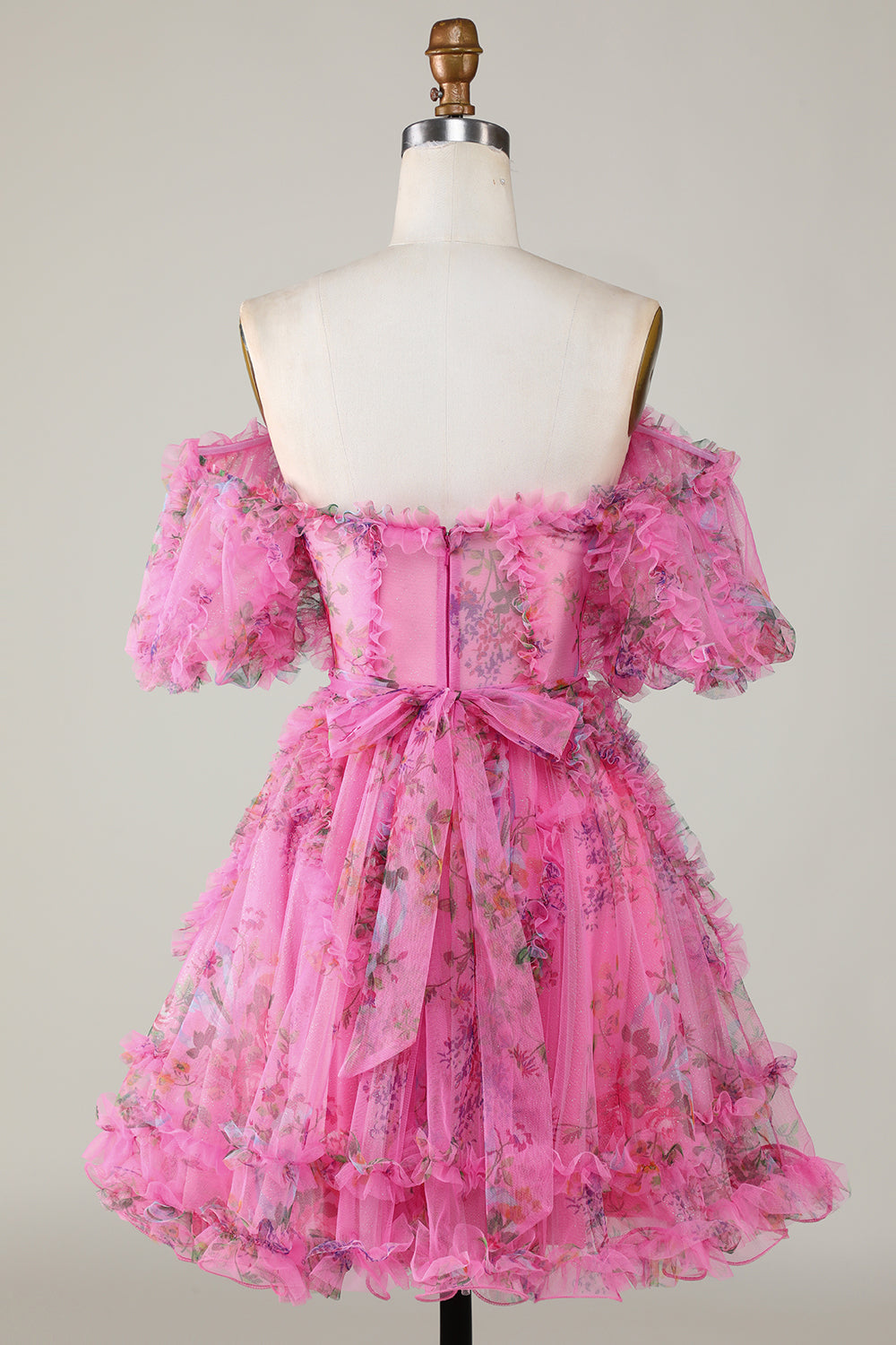 Fuchsia Floral A-Line Short Homecoming Dress/Mini Dress