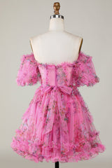 Fuchsia Floral A-Line Short Homecoming Dress/Mini Dress