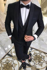 Elegant Black Shawl Lapel Three-Piece Wedding Tuxedos with Waistcoat
