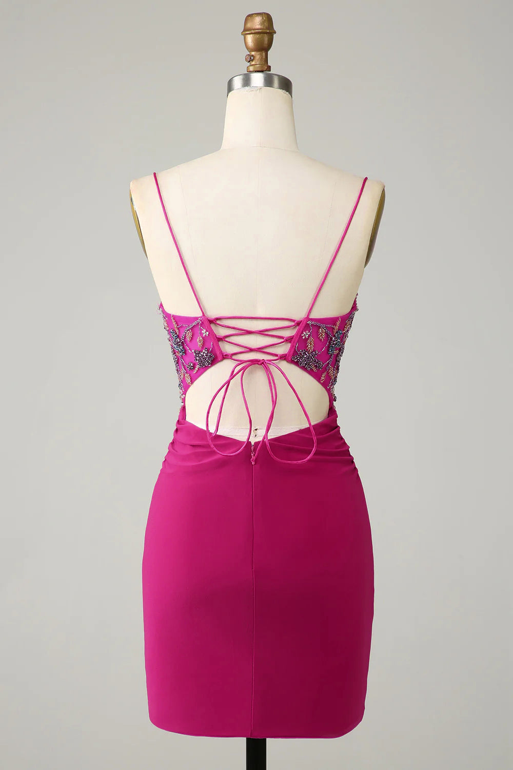 Sparkly Purple Beaded Spaghetti Straps Corset Tight Short Homecoming Dress/Mini Dress