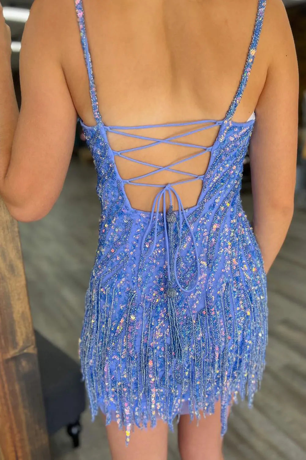 Sparkly Fuchsia Beaded Sequin Tight Short Homecoming Dress/Mini Dress with Fringes