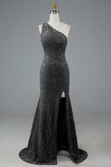 Long Black Prom Dress with Glitter Sequins and Slit