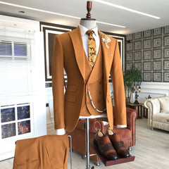 Elegant Orange Peaked Lapel Prom Outfits Men with Double-Breasted