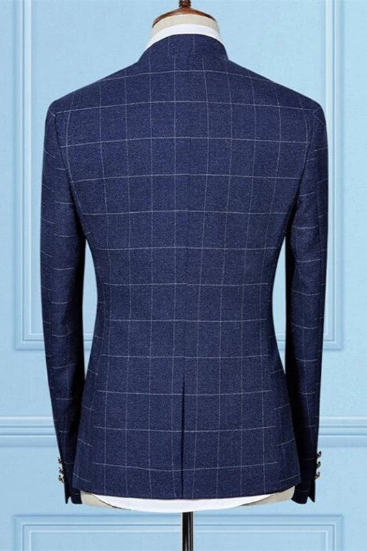 Shining Dark Navy Plaid Groom and Groomsmen Suits with Two Pieces