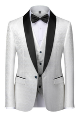 Gentle Black and White Satin Shawl Lapel Business Man's Suit for Prom with Jacquard