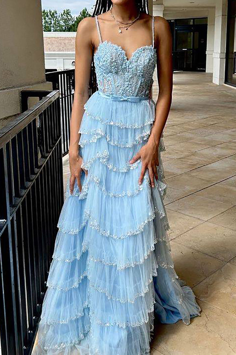 White Corset Prom Dress with Princess A Line and Ruffled Spaghetti Straps