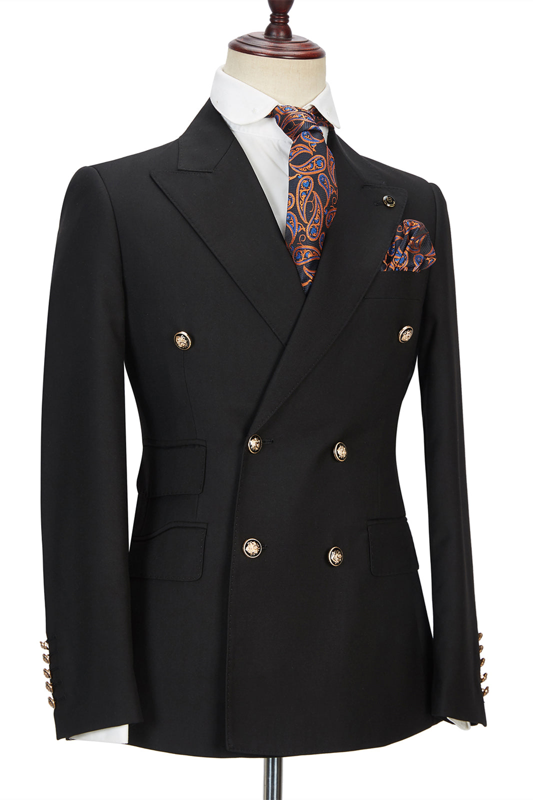Popular Black Peak Lapel Wedding Suit for Groom with Double-Breasted