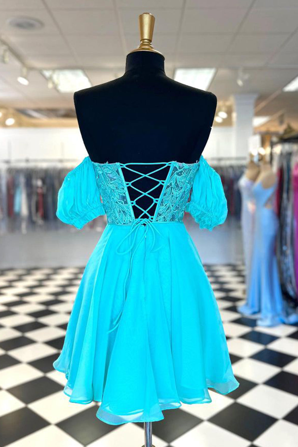 Sparkly Fuchsia Lace-Up Back A-Line Short Homecoming Dress/Mini Dress with Lace