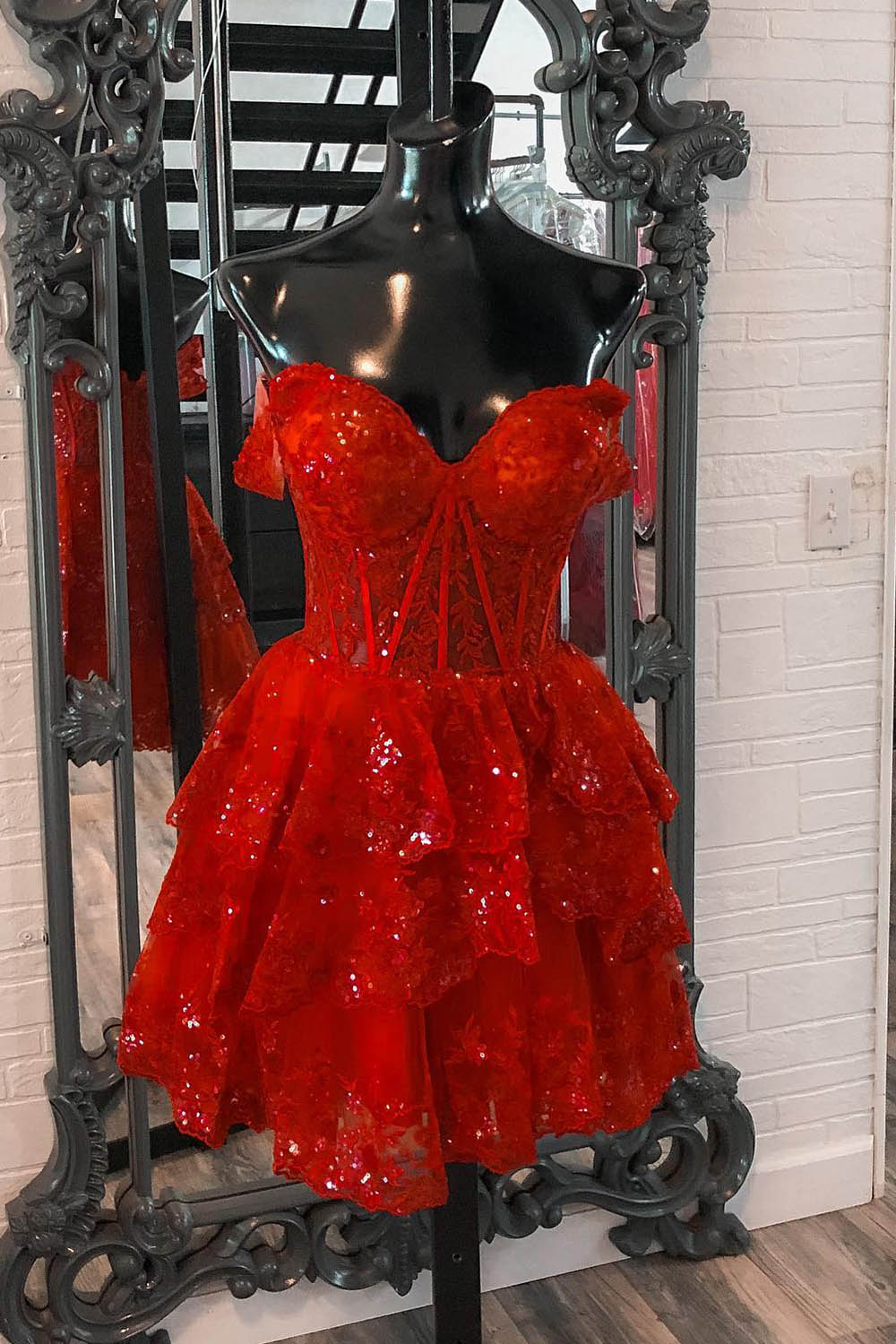 Sparkly Blue Corset Tiered Lace A-Line Short Homecoming Dress/Mini Dress