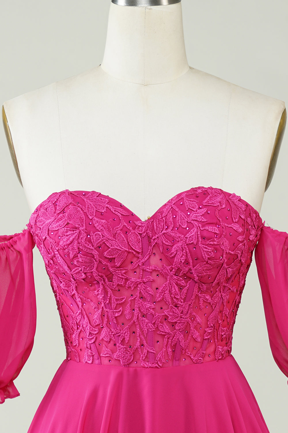Sparkly Fuchsia Lace-Up Back A-Line Short Homecoming Dress/Mini Dress with Lace