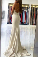 Simple Mermaid Prom Dress with Ivory Spaghetti Straps
