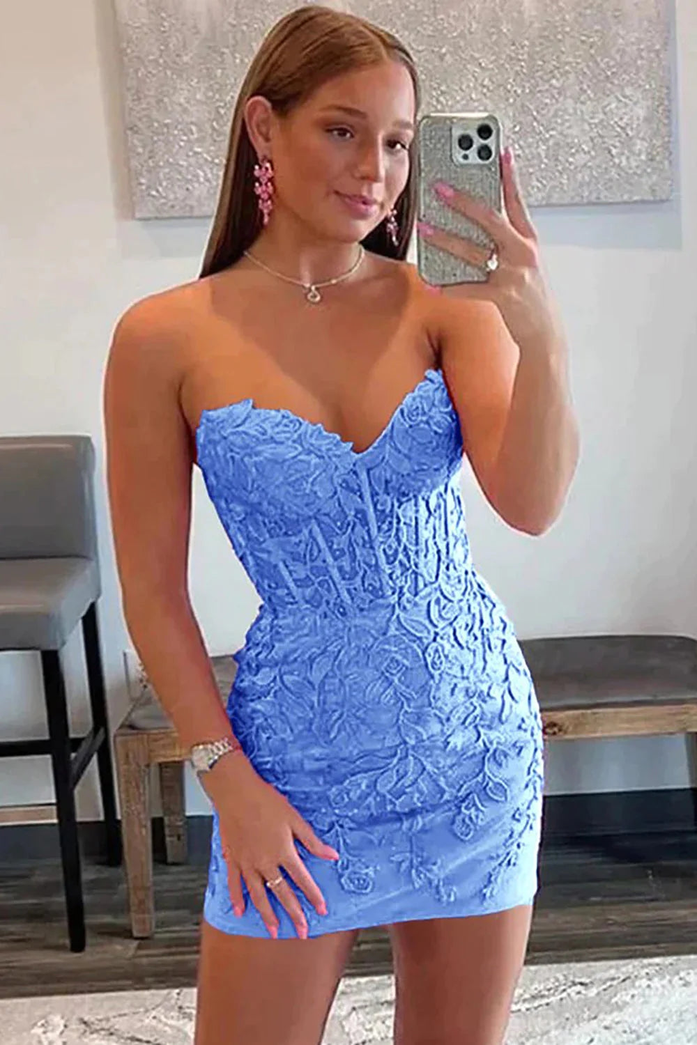 Dark Green Tight Short Homecoming Dress/Mini Dress with Appliques
