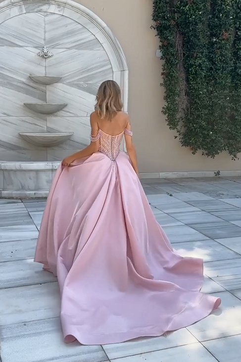 Off the Shoulder Strapless Sleeveless Ball Gown Long Formal Dress With Split