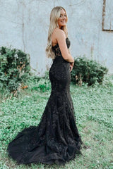 Strapless Black Prom Dress Featuring Appliques