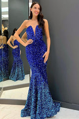 Royal Blue Sequined Sweetheart Prom Dress with Mermaid Sparkle