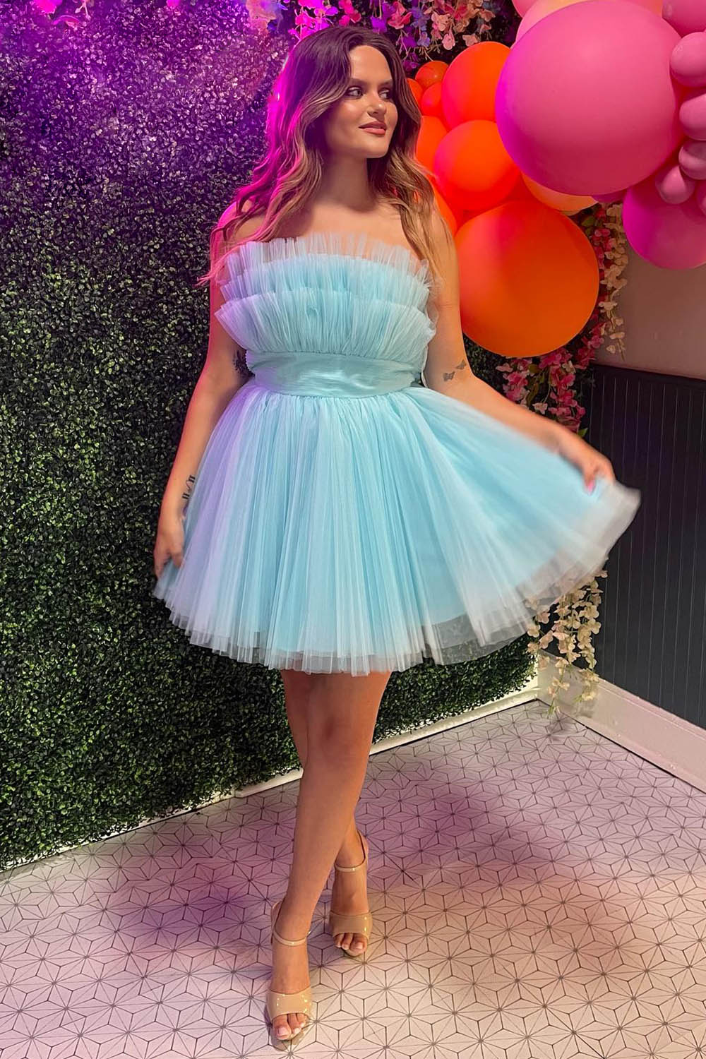 Black A-Line Detachable Long Sleeves Tulle Short Homecoming Dress/Mini Dress