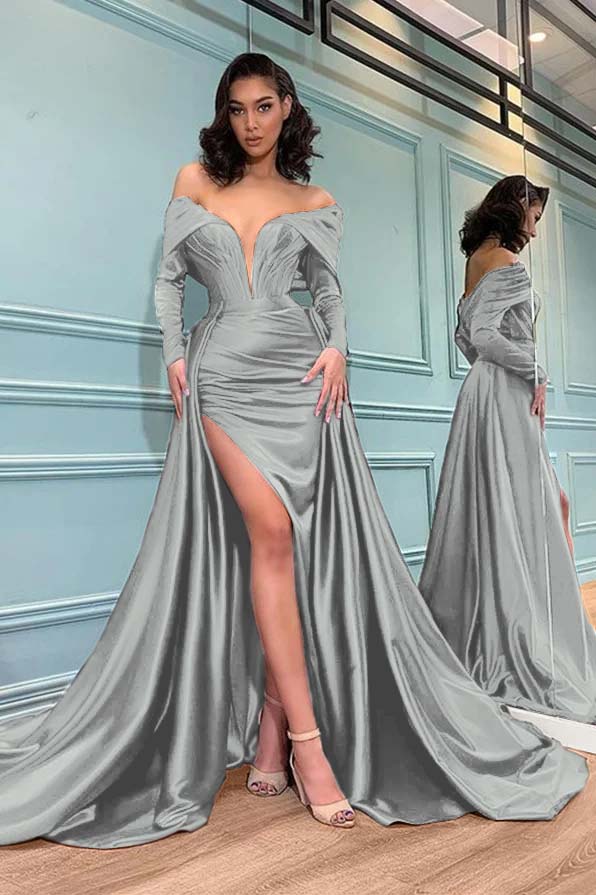 Burgundy Mermaid Long Sleeves Evening Dress