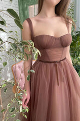 Holiday Party Dress in Brown with Sweetheart A-Line Princess Cut