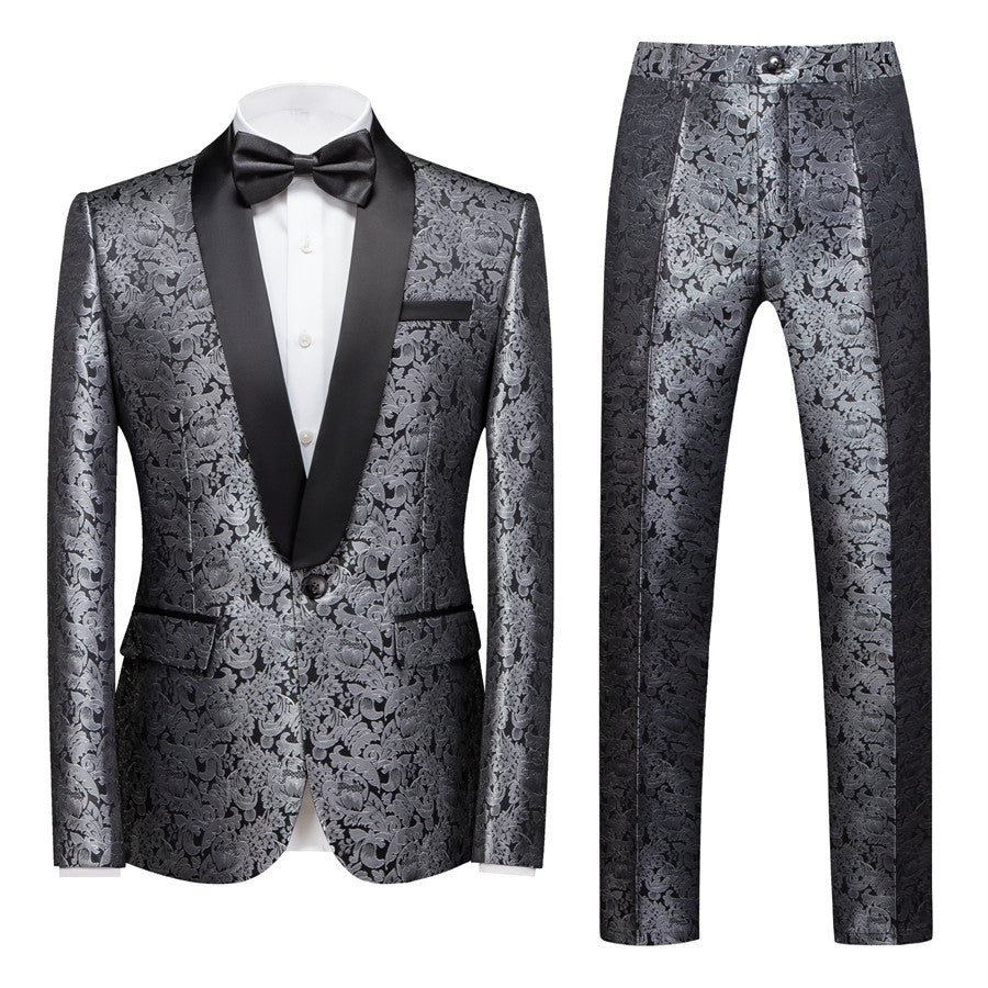 Unique Silver Shawl Lapel Jacquard One-Button Wedding Suit for Men