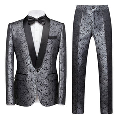 Unique Silver Shawl Lapel Jacquard One-Button Wedding Suit for Men