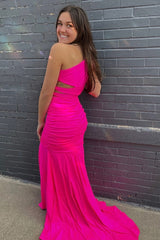 Long Mermaid Prom Dress with One Shoulder in Pink