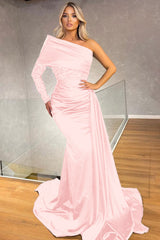 Sexy Black One Shoulder Long Sleeve Mermaid Evening Dress Long Sequins With Ruffles