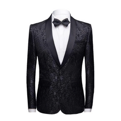 Unique Slim Fit Two-Piece Black Jacquard Shawl Lapel Men's Suits Wedding Groom Tuxedos