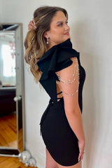 Sparkly Black Fringed Tight Short Homecoming Dress/Mini Dress with Ruffles