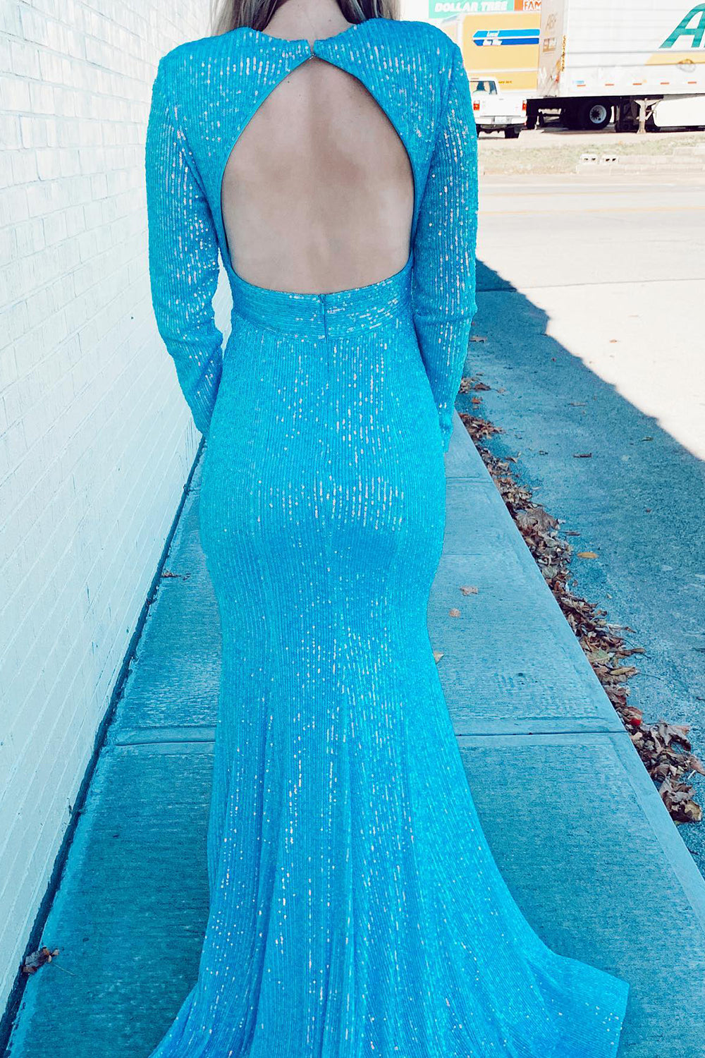Long Pink Sequins Prom Dress with Deep V Neck and Front Split Sheath